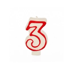 Şam-rəqəm PapStar Birthday Candles, rəqəm 3, 7.3 sm, ağ/qırmızı