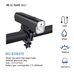 Фонарь для велосипеда Cycle Zone Ultra 1000 Lumen, USB-зарядка, функция Power Bank, LED, алюминиевый, водонепроницаемый, черный