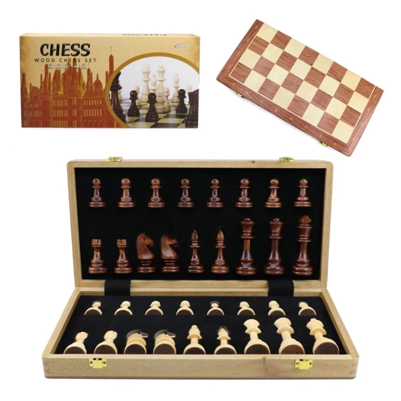 Şahmat, taxta, qəhvəyi/bej, 45x45 sm