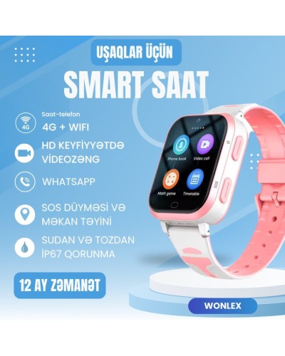 Uşaq üçün smart saat Wonlex KT11 Pro 4G Pink
