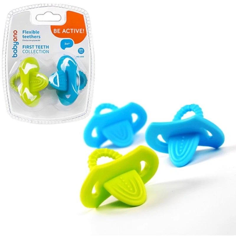 Набор прорезывателей BabyOno Мой первый прорезыватель, 2 шт, с 3 месяцев, силикон, пластик, зеленый, голубой Набор прорезывателей BabyOno Мой первый прорезыватель, 2 шт, с 3 месяцев, силикон, пластик, зеленый, голубой