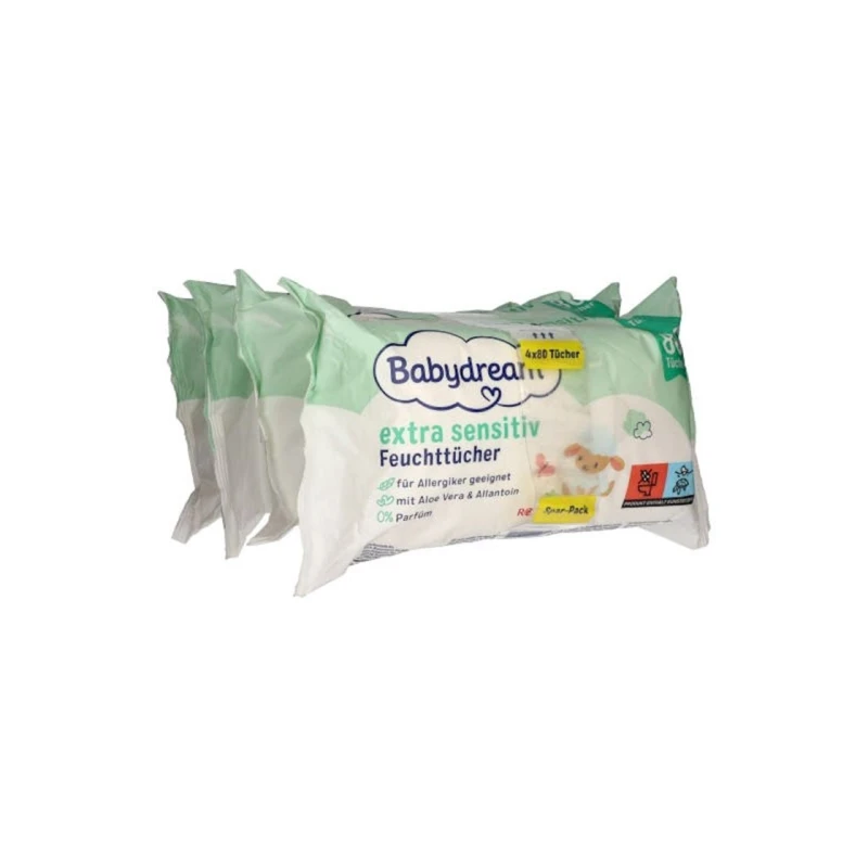 Детские влажные салфетки Rossmann Babydream Extra Sensitive для чувствительной кожи 4x80 шт.