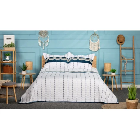 Örtük Pima Cotton SHA-00001045, 230x250 sm, avro maksi, ağ/göy