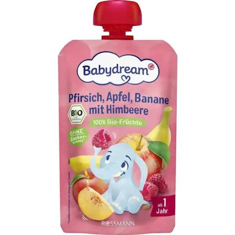 Meyvəli smuzi Babydream Alma, Şaftalı, Banan və Moruq, 90 q Meyvəli smuzi Babydream Alma, Şaftalı, Banan və Moruq, 90 q