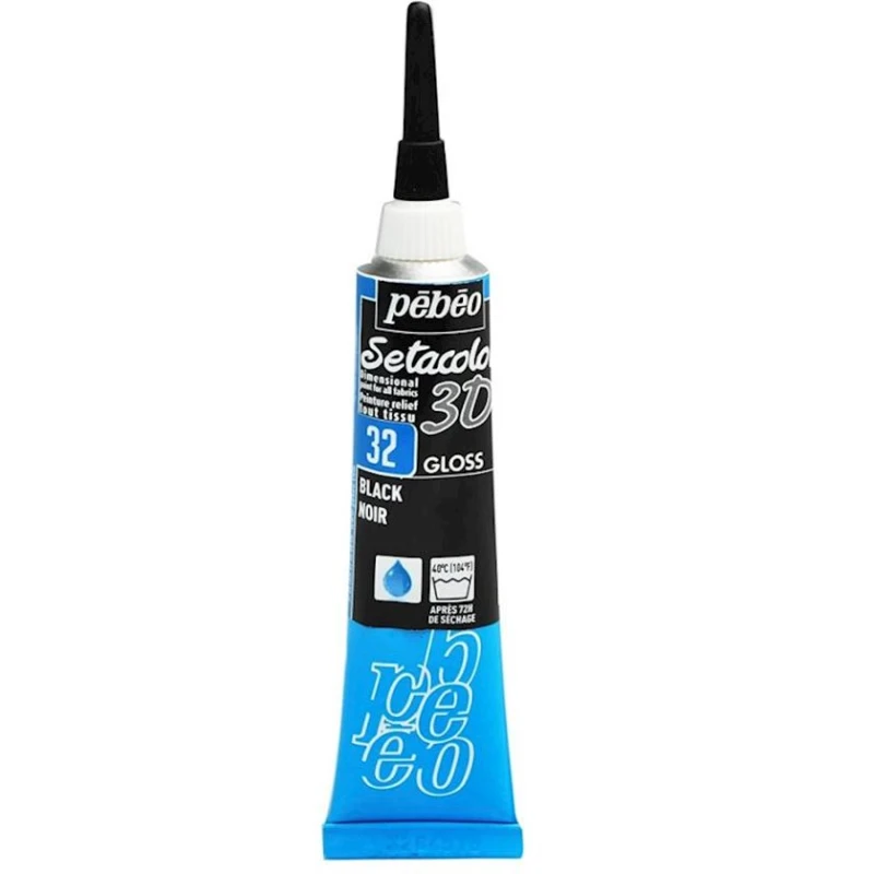 Parça üzərində parlaq qabarıqlı kontur Pebeo Setacolor 3D Gloss Black, 20 ml