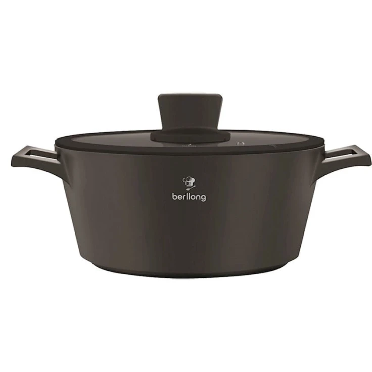 Кастрюля Berllong, гранит, черная, 20 см