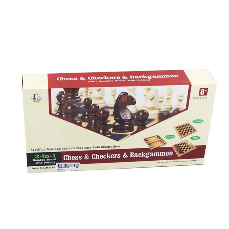 Шахматы + шашки + нарды (3 в 1) WS0527, дерево, 50x50 см