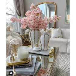 Ваза, керамика, золотисто-белая, 36 см