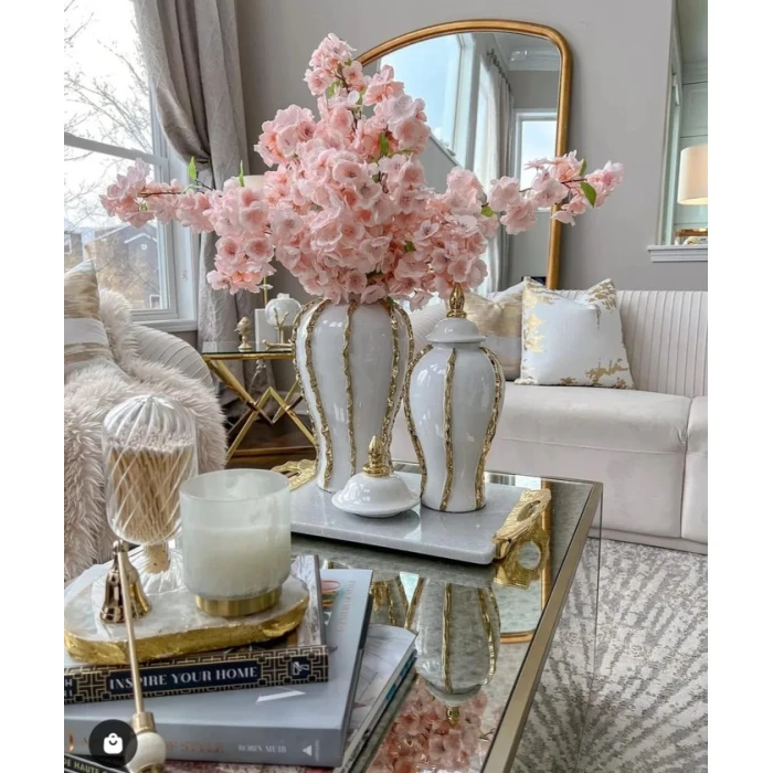 Ваза, керамика, золотисто-белая, 36 см Ваза, керамика, золотисто-белая, 36 см