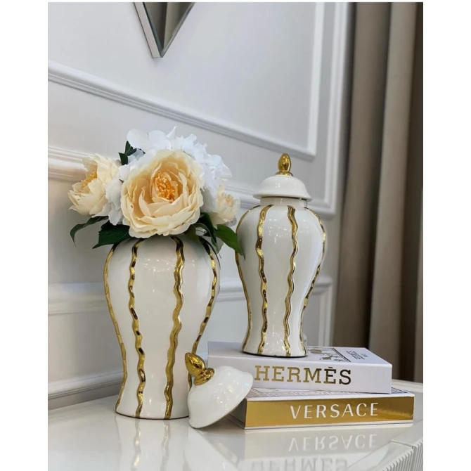 Ваза, керамика, золотисто-белая, 36 см Ваза, керамика, золотисто-белая, 36 см