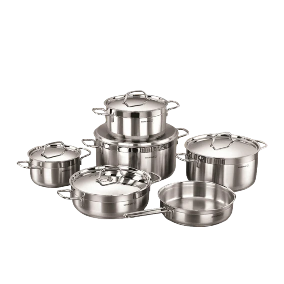 Набор посуды Korkmaz Alfa A1641 XL, нержавеющая сталь, с крышкой, 11 предметов, серебристый