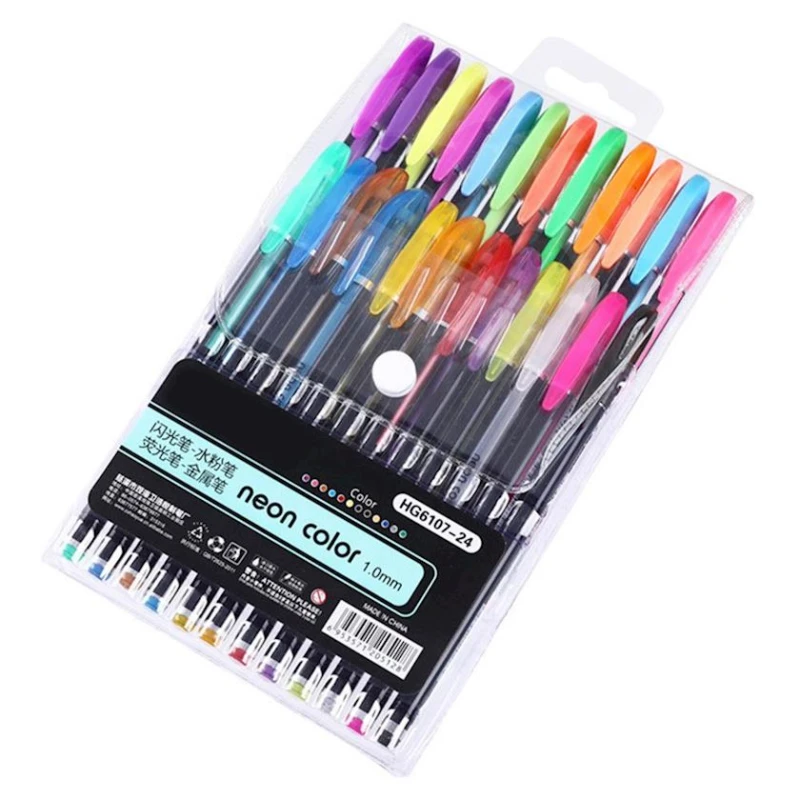 Набор гелевых ручек Zuixua Neon Color HG6107-24, 24 шт, 1.0 мм, с блестками/неоновые Набор гелевых ручек Zuixua Neon Color HG6107-24, 24 шт, 1.0 мм, с блестками/неоновые