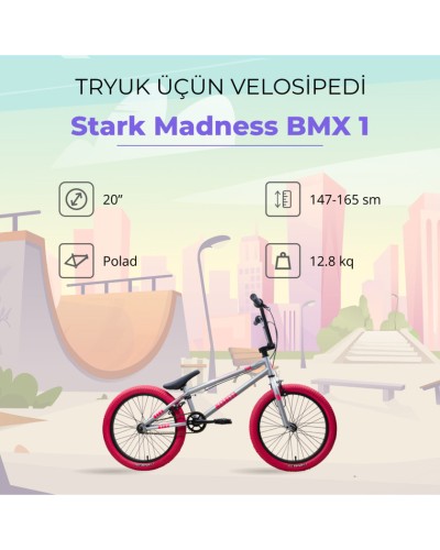 Velosiped Stark Madness BMX 1, çəhrayı/gümüşü, 20