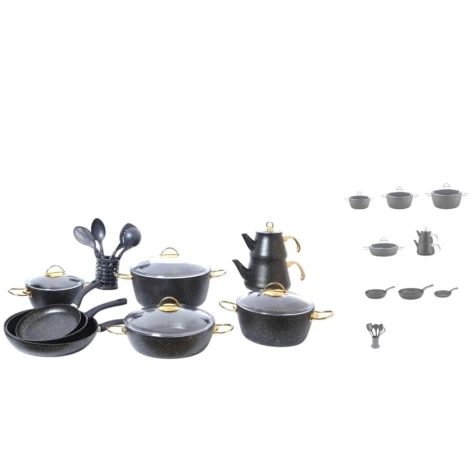 Набор кастрюль Oncu SHA-00006640, гранит, черный, 20/24/28/30 см, 24 шт