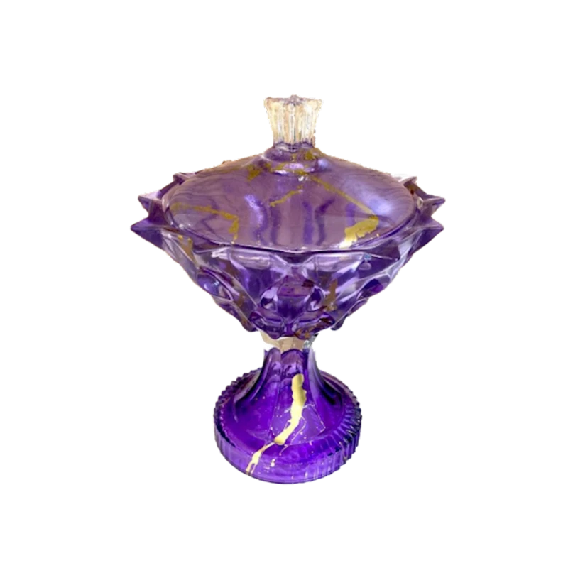 Конфетница Mondo с крышкой, 12х15 см, стекло, фиолетовый/золотой Конфетница Mondo с крышкой, 12х15 см, стекло, фиолетовый/золотой
