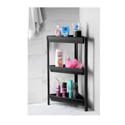 Трехъярусная полка для ванной HomeStore BP68, пластик, черная, 30x33x71 см