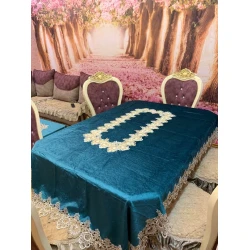 Скатерть MiraNova CTS-134, велюр, синяя, 160x220 см