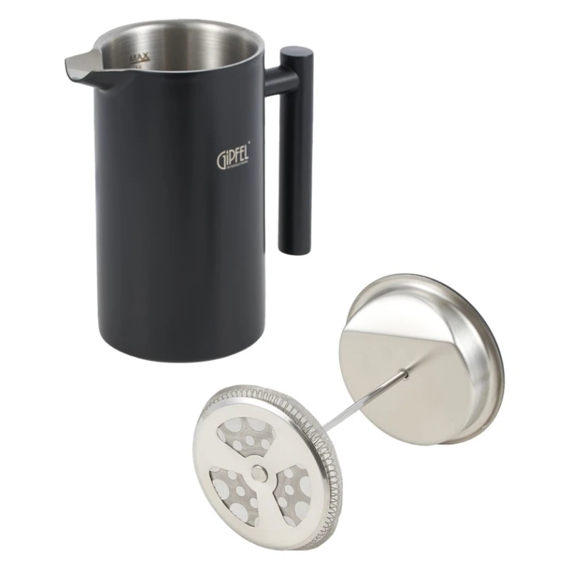 Френч-пресс Gipfel Deluxe Black 52423, 1000 мл, нержавеющая сталь, черный Френч-пресс Gipfel Deluxe Black 52423, 1000 мл, нержавеющая сталь, черный