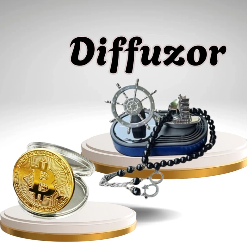 Диффузор, четки и сувенир в виде биткоина