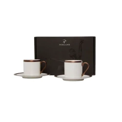 Qəhvə dəsti Porland Copper Line 04ALM005316, 90 ml, 4 parça, ağ