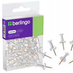 Кнопки канцелярские Berlingo, 10 мм, 30 шт, прозрачные Кнопки канцелярские Berlingo, 10 мм, 30 шт, прозрачные