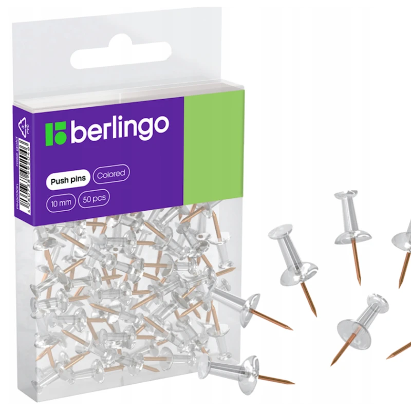 Кнопки канцелярские Berlingo, 10 мм, 30 шт, прозрачные Кнопки канцелярские Berlingo, 10 мм, 30 шт, прозрачные