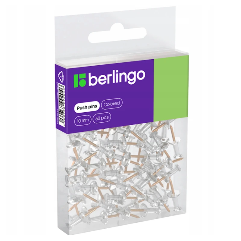 Кнопки канцелярские Berlingo, 10 мм, 30 шт, прозрачные Кнопки канцелярские Berlingo, 10 мм, 30 шт, прозрачные