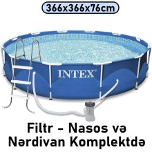 Hovuz Intex 6503TX28212N, karkas, həcm 6503 l, mavi, dairə, 366x366x76 sm, nərdivan, filtr nasosu - 6503TX28212N