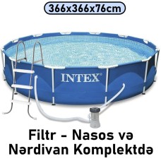 Hovuz Intex 6503TX28212N, karkas, həcm 6503 l, mavi, dairə, 366x366x76 sm, nərdivan, filtr nasosu - 6503TX28212N