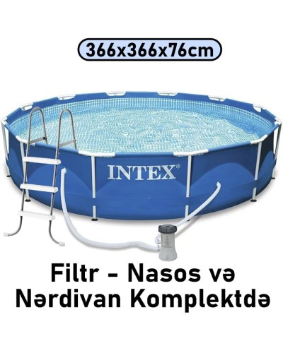 Hovuz Intex 6503TX28212N, karkas, həcm 6503 l, mavi, dairə, 366x366x76 sm, nərdivan, filtr nasosu - 6503TX28212N