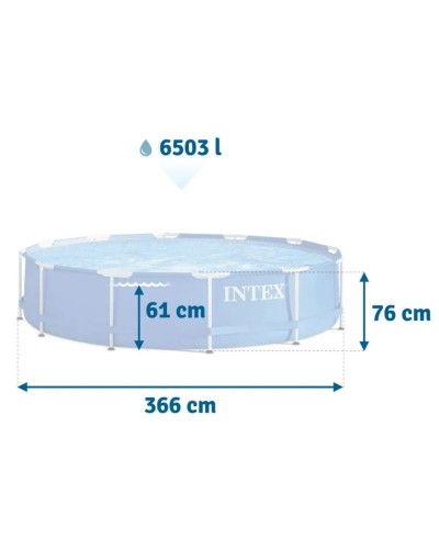 Hovuz Intex 6503TX28212N, karkas, həcm 6503 l, mavi, dairə, 366x366x76 sm, nərdivan, filtr nasosu - 6503TX28212N