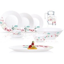 Süfrə qab-qacaq dəsti Luminarc Tempered Dinnerset,Essence Rose pompon, 46 əd, 6 nəfərlik, ağ