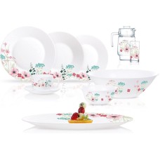 Süfrə qab-qacaq dəsti Luminarc Tempered Dinnerset,Essence Rose pompon, 46 əd, 6 nəfərlik, ağ