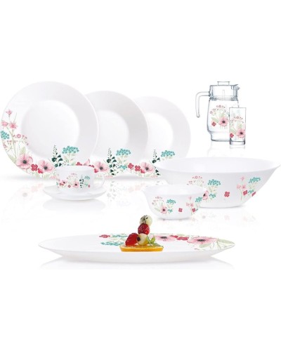 Süfrə qab-qacaq dəsti Luminarc Tempered Dinnerset,Essence Rose pompon, 46 əd, 6 nəfərlik, ağ