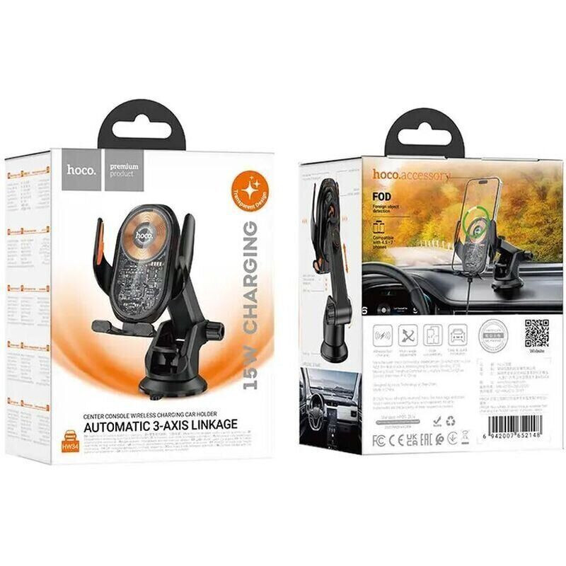Автомобильный держатель телефона Hoco HW34 15W Автомобильный держатель телефона Hoco HW34 15W