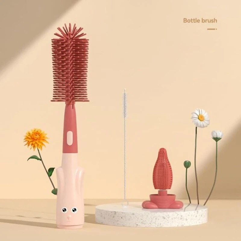 Набор ершиков для чистки бутылочек SF000003R, 3 шт, силикон/акрил, красный