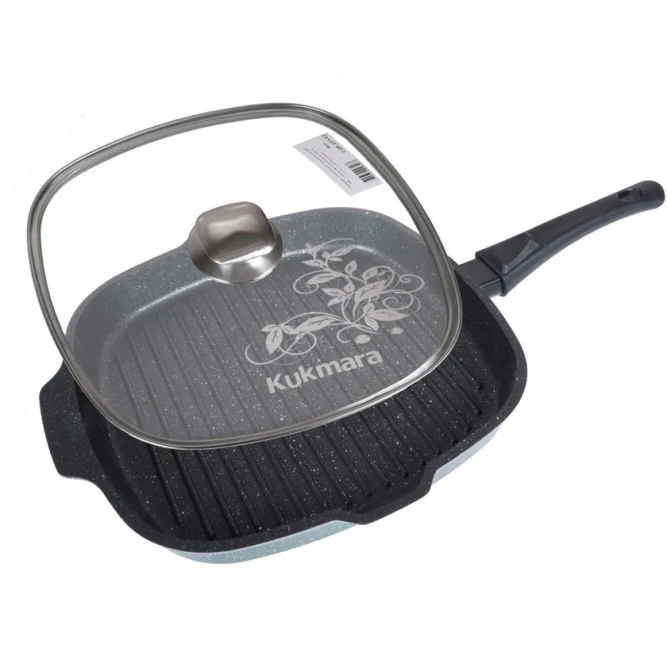 Сковородка-гриль Kukmara sqkmt282a, с крышкой, алюминий, черная, 28 см Сковородка-гриль Kukmara sqkmt282a, с крышкой, алюминий, черная, 28 см