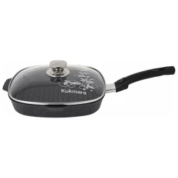 Сковородка-гриль Kukmara sqkmt282a, с крышкой, алюминий, черная, 28 см