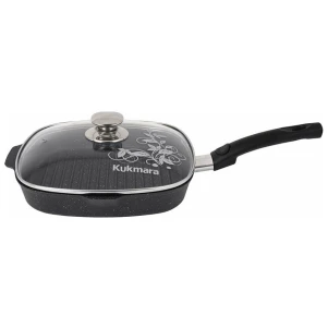 Сковородка-гриль Kukmara sqkmt282a, с крышкой, алюминий, черная, 28 см Сковородка-гриль Kukmara sqkmt282a, с крышкой, алюминий, черная, 28 см
