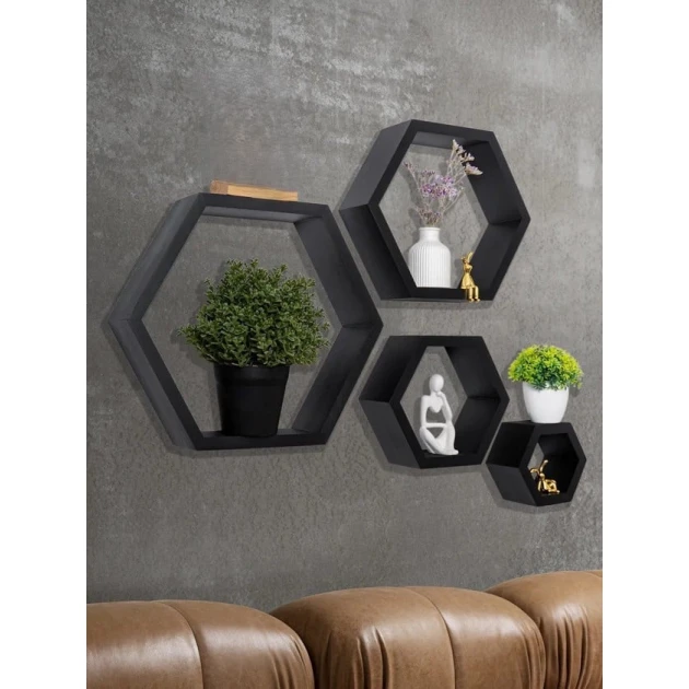 Набор настенных полок Art Mebel 207, ламинат, 4 шт, 35x40x16/28x32x16/21x24x16/14x16x16 см, серая Набор настенных полок Art Mebel 207, ламинат, 4 шт, 35x40x16/28x32x16/21x24x16/14x16x16 см, серая