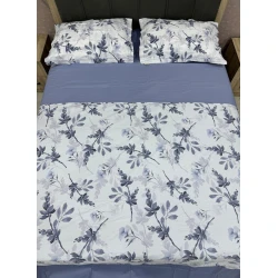 Комплект постельного белья MiraNova CTS-198, пододеяльник 160x220 см, простыня 180x240 см, 1 шт. наволочка 50x70 см, односпальный, хлопок, белый/синий