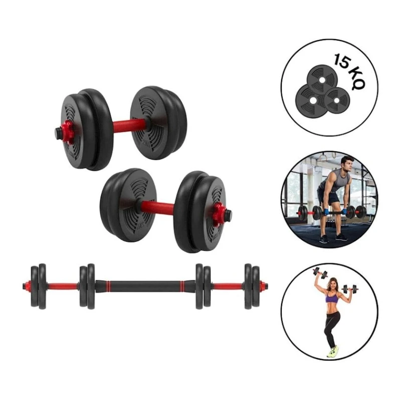 Plastik qantel-ştanq dəsti 15 kq EAST Sport 2147/2, 7.5 x 7.5 kq Plastik qantel-ştanq dəsti 15 kq EAST Sport 2147/2, 7.5 x 7.5 kq