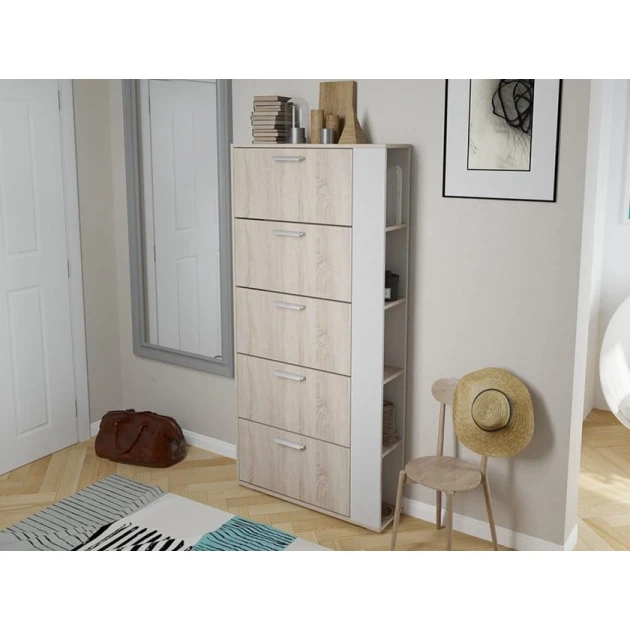 Тумба для обуви Art Mebel 81, ламинат, белая/сономо, 130х60х30 см