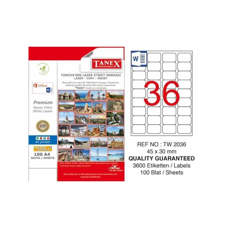 Этикетки самоклеющиеся Tanex TW-2036 45x30 мм