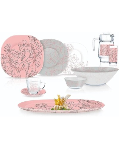Süfrə qab-qacaq dəsti Luminarc Carine Annalee Pink, 46 əd, 6 nəfərlik, çəhrayı/boz/şəffaf