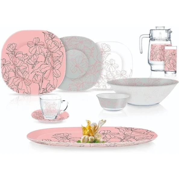 Набор столовой посуды Luminarc Carine Annalee Pink, 46 шт, 6 персон, розовый/серый/прозрачный Набор столовой посуды Luminarc Carine Annalee Pink, 46 шт, 6 персон, розовый/серый/прозрачный