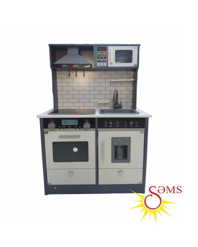 Oyuncaq mətbəx mebeli, ağac, boz, mikrodalğalı soba, soba, çanaq, şkaf, 3 yaşdan