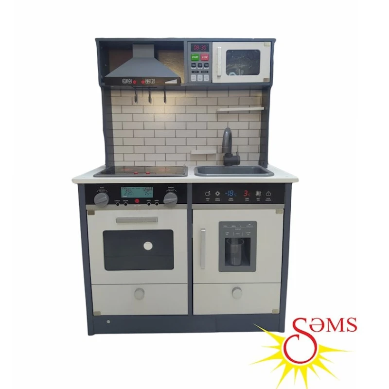 Oyuncaq mətbəx mebeli, ağac, boz, mikrodalğalı soba, soba, çanaq, şkaf, 3 yaşdan