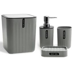 Набор для ванной vm187, 4 предмета, серый (мусорное ведро+стакан для щётки + 2 мыльницы) Набор для ванной vm187, 4 предмета, серый (мусорное ведро+стакан для щётки + 2 мыльницы)
