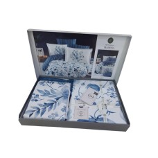 Yataq dəsti DO&GO DO13, yorğan üzü 200х220 sm, mələfə 220х240 sm, yastıq üzləri 70x70 sm, 50х70 sm, ikinəfərlik, satin, ağ/göy